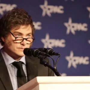 Javier Milei, presidente da Argentina, em discurso
